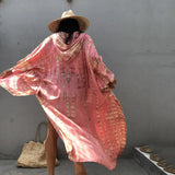 Bohemian Striped Fashion Women's Clothing Hooded Long Batwing Sleeve Split Plus Size Street Wear Summer Blouse Shirt
