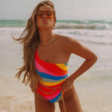 Piece Swimsuit 2021 Sexy Lace Up Swimwear Women Swimsuit Black White Striped Bathing Suits Beach Wear Swim Print