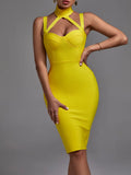 Dress 2022 New Women's Yellow Bodycon Dress Elegant Halter Sexy Evening Club Party Dress High Quality Summer