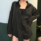 Blouses Chiffon Shirts Long Sleeve Spring Black BF Ulzzang Loose All-match Fashion Tops Chic Womens Students Casual