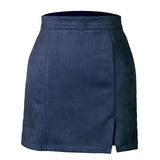 Womens High Waist Faux Suede Double Front Bodycon Mini Hip Skirt Female Pencil A-line Shorts Woman School Girl Skater Skirt
