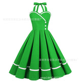 60s Women Pleated Dress Strapless Cotton Red Green Pink Elegant Sundress V Neck Robe Femme Pin Up Rockabilly Party