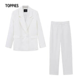 2021 spring blazer + pant two peice set women double breasted suit jacket high waist