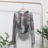 Round Collar Tie-Dye-Print Slim Long-Sleeved T-Shirt T-Shirt T-Shirt With Sunscreen