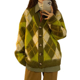 Zingj 2023 New Autumn Winter Loose Green Diamond Sweater Cardigan Coat Thick Lazy Sweater