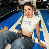 2024 Trendy T-Shirt Base Collar Letter Print Hottie Umbilical Short