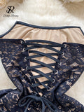Fashion Strapless Party Dress American Cross up Bandage Bodycon Design Women Slim Sleeveless Sheer Lace Sexy
