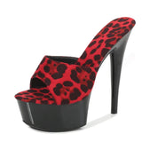 Leopard Print Woman Slippers Sandals Platform 2022 Nightclub Sexy High-heeled 15cm Shoes Slippers Heels Waterproof Thick