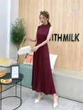 Zingj New Autumn And Winter Style Dress In Dongmen, South Korea, Round Collar, Sleeveless Lace-Up, Waist, Thin, Pleated Skirt, A-Shaped