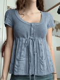 Buttoned Slit Tie Front Knit Top- Outfit