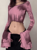 Cropped Flare Cuffs Mesh Blouse- Outfit