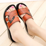 Women Slippers Shoes Genuine Leather Casual Slides Women Summer Shoes Retro Solid Mother Shoes Wedges Flip
