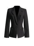 Zingj Temperament Casual Small Suit Female 2024 Spring New Fashion V Collar Long Sleeve Design Feeling Small Black