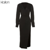 Fashion Elegant Sexy Club Night Party Birthday Long Dress For Women Autumn New Casual Long Sleeve V Neck Dress