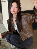Cropped Leather Jacket Women Streetwear Moto Biker Zipper Leather Jacket Winter Punk Vintage Casual Blazer Leather