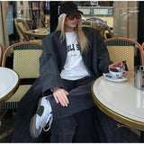 Grey Stripes Trench Long Coat- Outfit