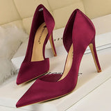 Shoes Sexy Woman Pumps Black Blue Sliver Women Heels Silk High Heels Women Shoes Stiletto Heels 9.5 Cm Ladies