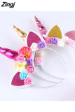 New Brand Cute Kids Women Sweet Flower Unicorn Horn Hair Band Headband Birthday Party Flower Floral Headwear