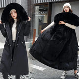New Winter Long Coat Women Warm Thickness Hooded Parkas Plus Size Large Fur Collar Embroidery Jackets Padded