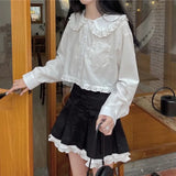Kawaii White Blouse Women Japanese Soft Girl Lace Sweet Shirts Female Cute Long Sleeve Lolita Style Students