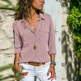 2020 Spring Autumn Fashion Lapel Long Sleeve Women's Buttons Shirt Casual Loose Solid Pocket Ladies Shirt Tops Plus