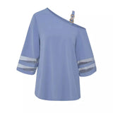 And Summer 2025 New Women's Fashion Casual Solid Color Metal Button One-Shoulder Top