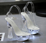 Shuzumiao Glowing Sandals Women 2020 Summer New Flowers Transparent High Heels 14.5cm Platform Thick heel Ladies Banquet