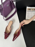 New Bows Fine Heels Large-Size Wine Red Wear Slippers Retro Tip