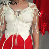 Cyber Y2K Aesthetics Drawstring Ruched Lace Up Tank Tops 2000s Fashion Cute Hollow Out Backless Patchwork Crop Top