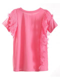 Women pink Color Ruffle Irregular Elegant Casual T-shirt New Round Neck Short Sleeve Fashion Spring Summer 2022