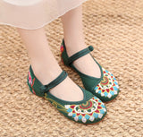 Zingj Wind National Wind Canvas Embroidered Cloth Shoes Women's Shoes Single Shoes A Word Buckle Low Heel Mother