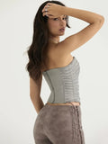 Fashion Going Out Street Wear Vest for Women Sexy Tube Tops Elegant Club Party Outfits Lace Up Grey Cropped