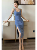 Midi Backless Spaghetti Strap Dress For Women Maxi Fashion Summer One Piece Bodycon Party Robe