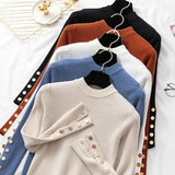 autumn winter women thick sweater pullovers long sleeve button o-neck chic Sweater Female Slim knit top soft jumper