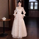 Fairy Morning Dress 2025 New Banquet Engagement French Long Sleeve Certificate Engagement White