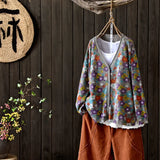 women's sweater 2021 new spring and autumn Korean version loose lazy knit printing cardigan women autumn and