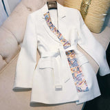 Autumn Women Irregular Splicing Silk Scarf Blazer Lady Office Slim Jacket Plus Size Solid Color Coat with