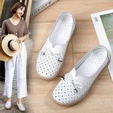 2021 Genuine Leather Shoes Hollow Out Women Ballet Flats Summer Women's Solid Soft bottom Shoes Woman Slip On