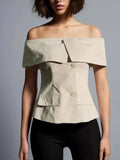 Socialite Light Ripe Wind Autumn 2025 New One-Line Collar Open Shoulder Splicing Design Slim Suit