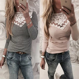 Warm Long Sleeve Knitted Lace Blouse Ladies Tops Pullover Jumper Lace