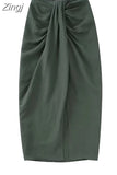 Knot Pencil Long Skirt Women High Waist Pleated Split Skirt Sets Streetwear Summer Skirts Woman 2023 Elegant Midi