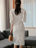 Professional Lantern Sleeve Ass Dress Women's Clothing Beauty Temperament Long-Term Collar Hollow