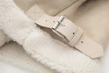 Beige Fur Lining Turn-Down Collar Biker Jacket- Outfit