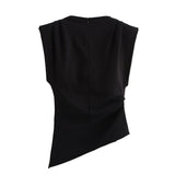 2025 New Female Fashion Sexy Diagonal Fold Decorative Shoulder Padded Top