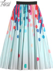 Dot Midi Skirts Women 2023 New Spring Casual Female Print Pleated Party Beach Skirt Elegant