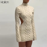 Simple Solid Long Sleeve Turtleneck Sweater Dress Autumn New Women Warm Streetwear Slim Stretch Mini Bodycon