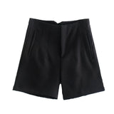 Women Solid Shorts High Waits Zipper Fly Shorts With Pockets Female Chic Casual Shorts Mujer Pantalon