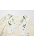 Dress Long Sleeve Embroidery Chic Peter Pan Collar Mini Dresses Female Vintage Elegant High Waist A-line Frocks