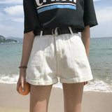 Women Summer Denim High-waist Pockets Large Size S-5XL Loose Slim Wide-leg Womens Short Korean Style All-match Chic