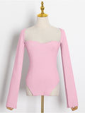 Fashion Women's Sweater Square Collar Waist Long Sleeve Irregular Pink Bottom Knitted Pullovers Spring 2023 New